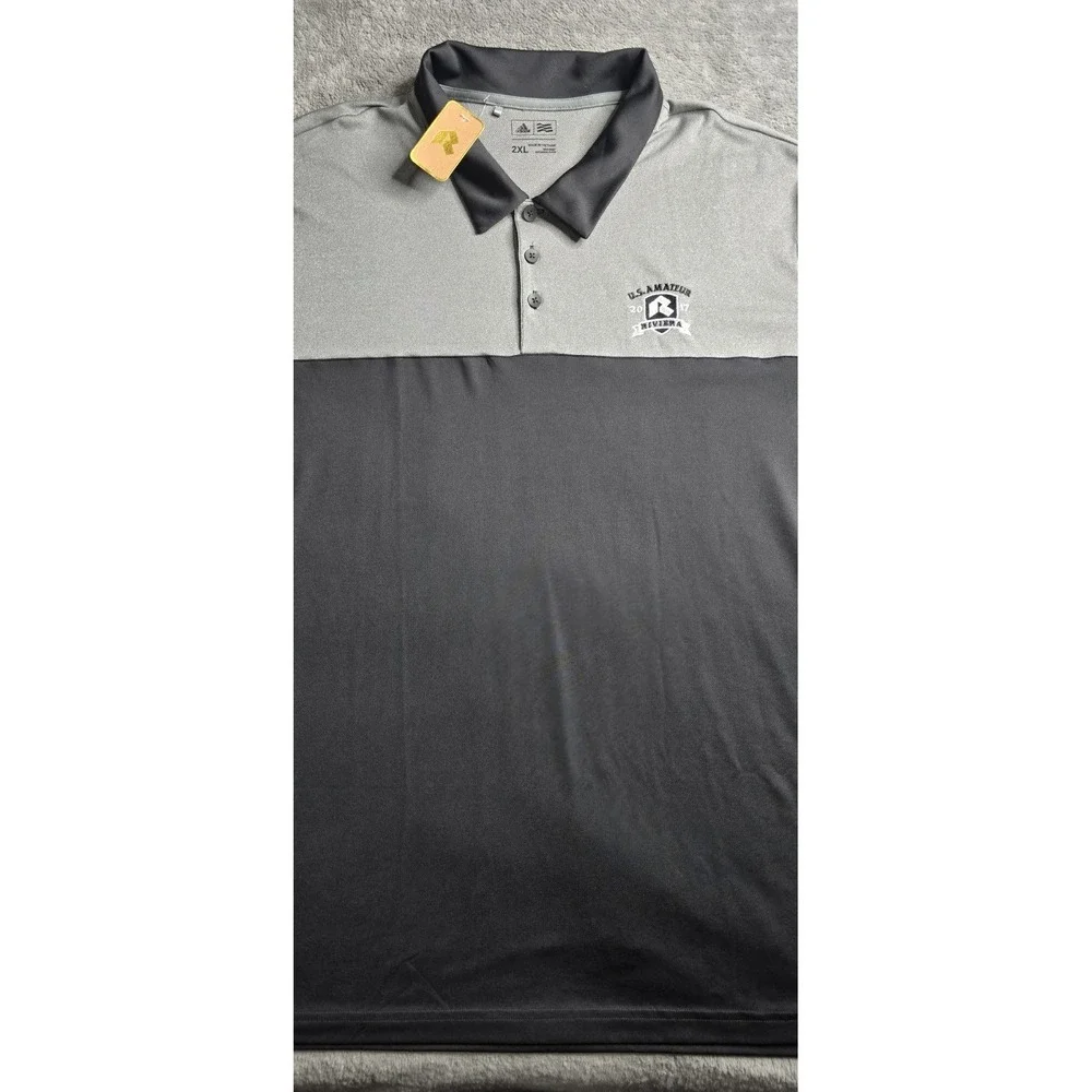 Adidas Riviera Country Club US Amateur 2017 Golf Polo 3 Stripe Black Gray 2XL